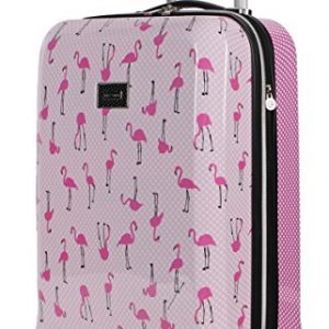 Betsey Johnson Designer 20 Inch Carry On – Expandable (ABS + PC) Hardside Luggage – Lightweight Durable Suitcase With 8-Rolling Spinner Wheels for Women (Flamingo Strut)